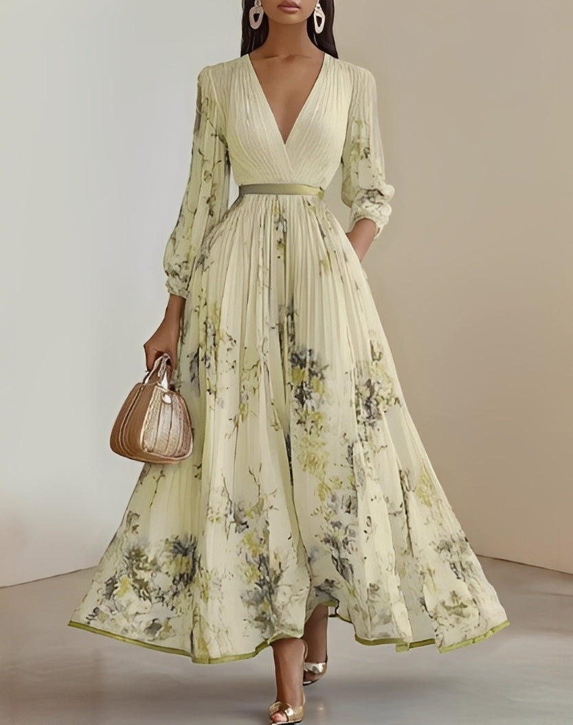 Elena | Women's elegant floral print maxi dress with V-neck