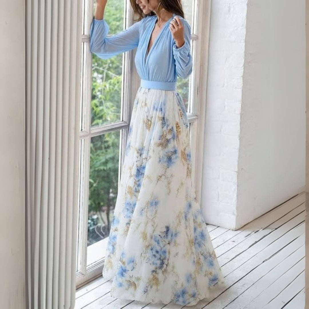 April | Women's floral maxi dress with neckline