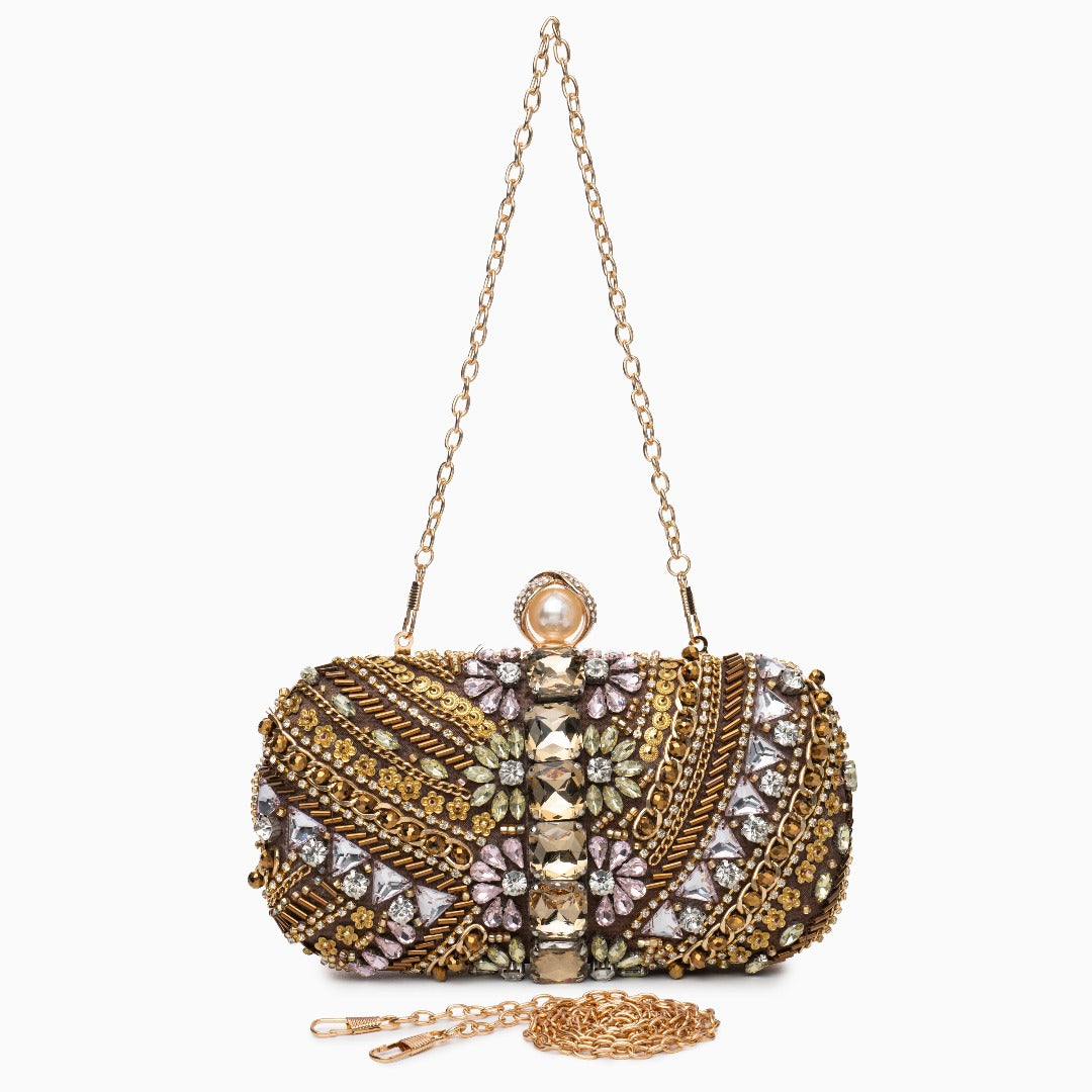 Handmade Pearl Evening Clutch | Rhinestones and Beads
