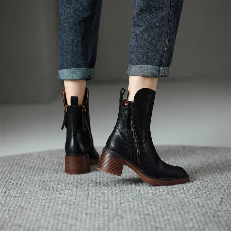 Mid-Heel Leather Boots | Luxe™