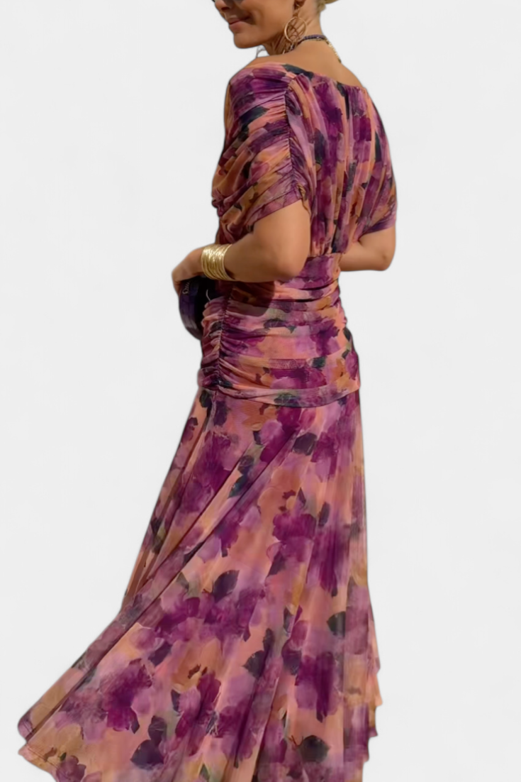 Iselina | Women's elegant V-neck gathered maxi dress | Flowy