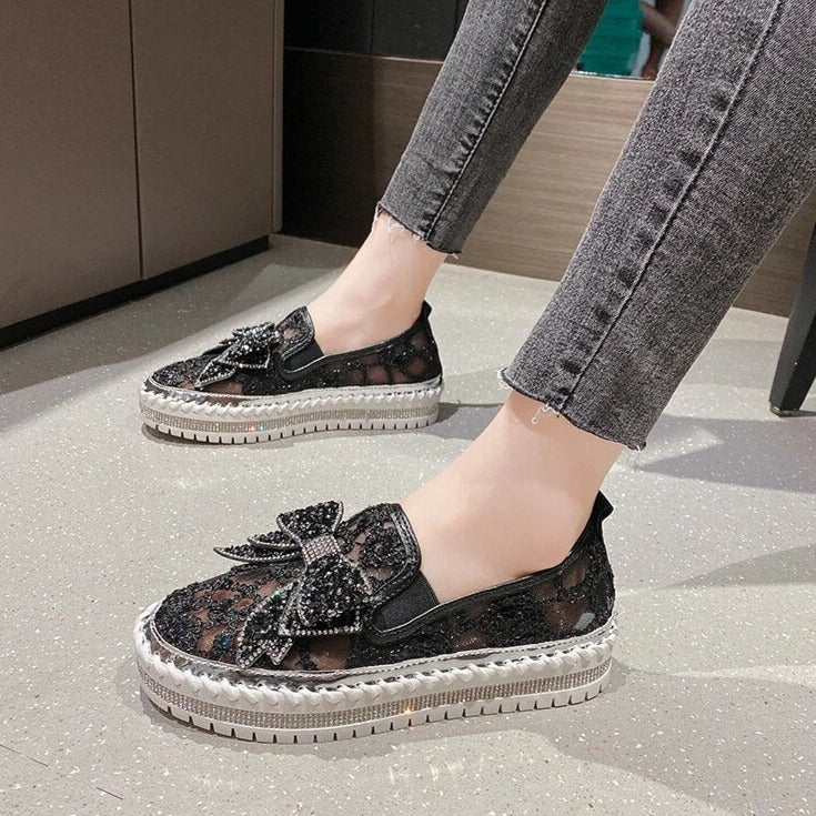 Shiny platform loafers with a bow | Insa™