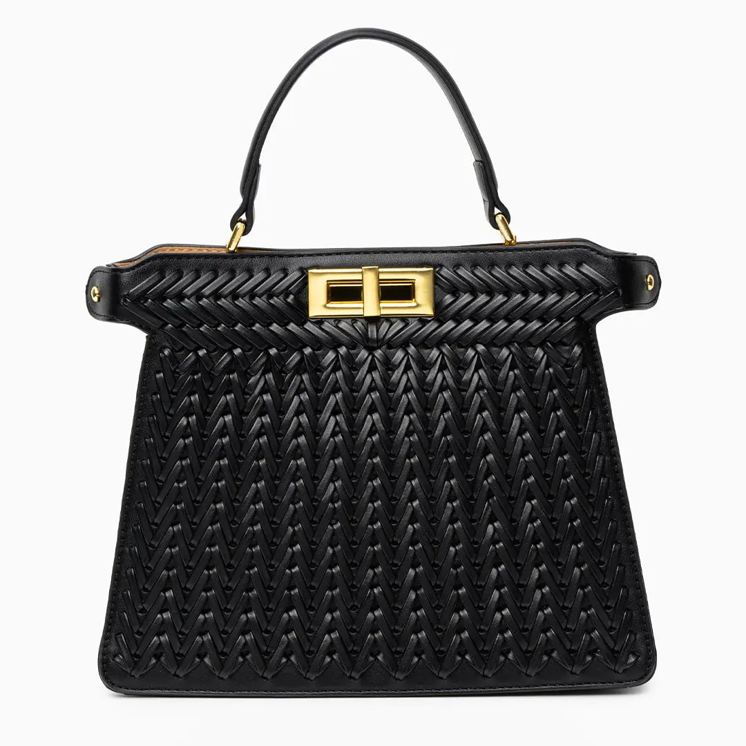 Estelle Braided Leather Handbag – Elegant Gold Clasp