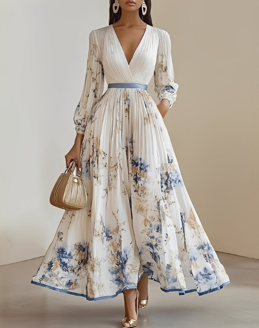 Elena | Women's elegant floral print maxi dress with V-neck