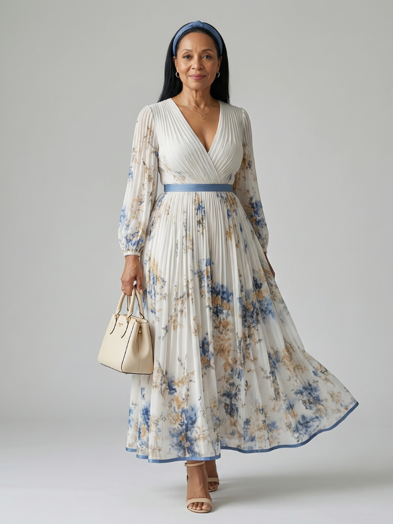 Natalia - Pleated wrap midi dress