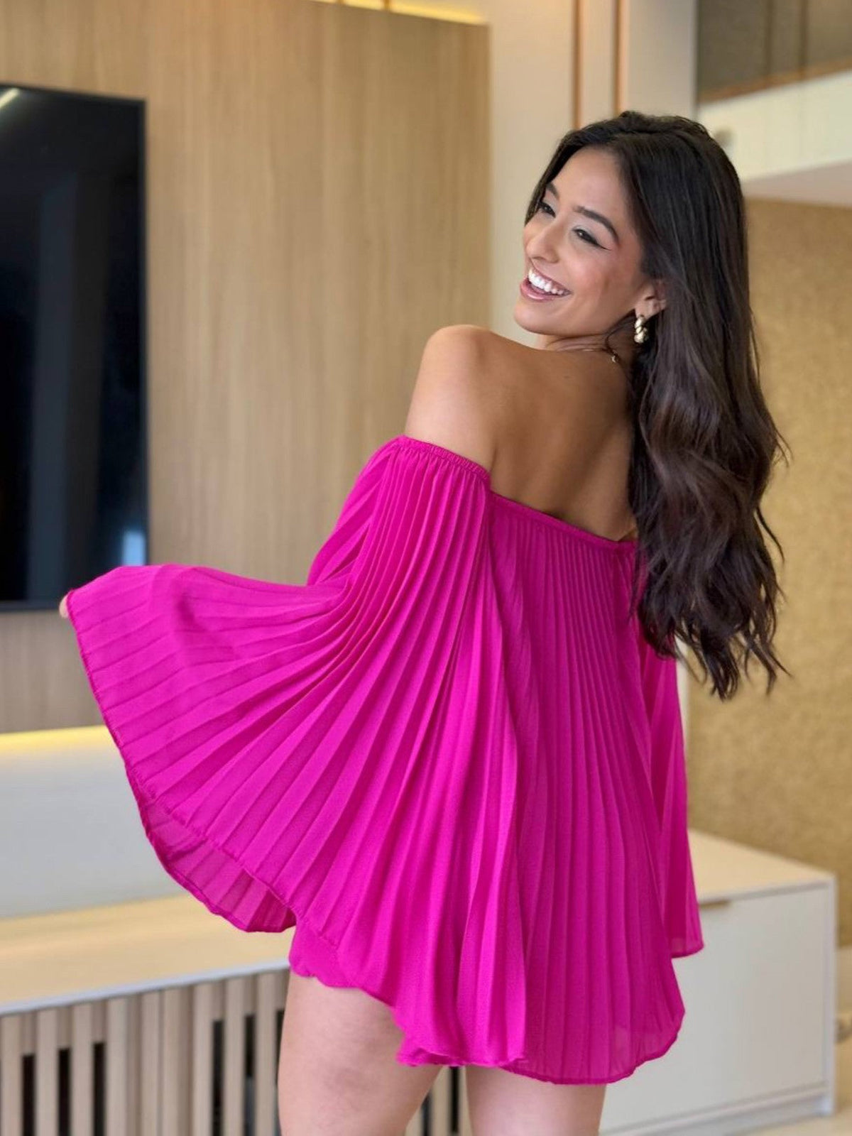 Angela - Pleated Bandeau Shirt and Shorts Set