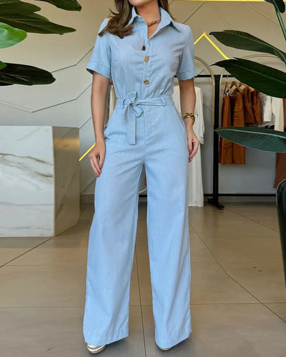 Pía - Short Sleeve Lapel Jumpsuit