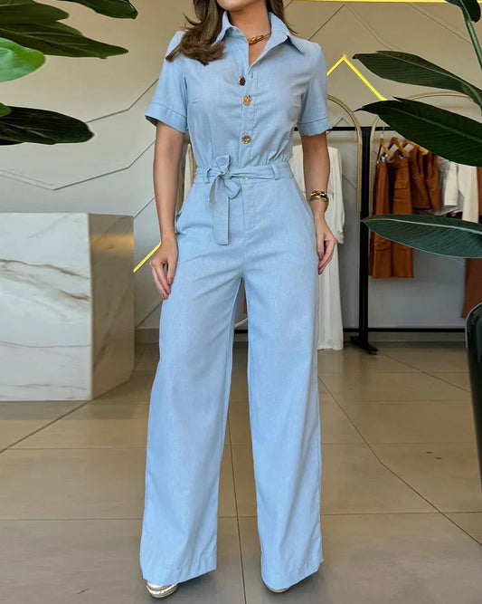 Pía - Short Sleeve Lapel Jumpsuit