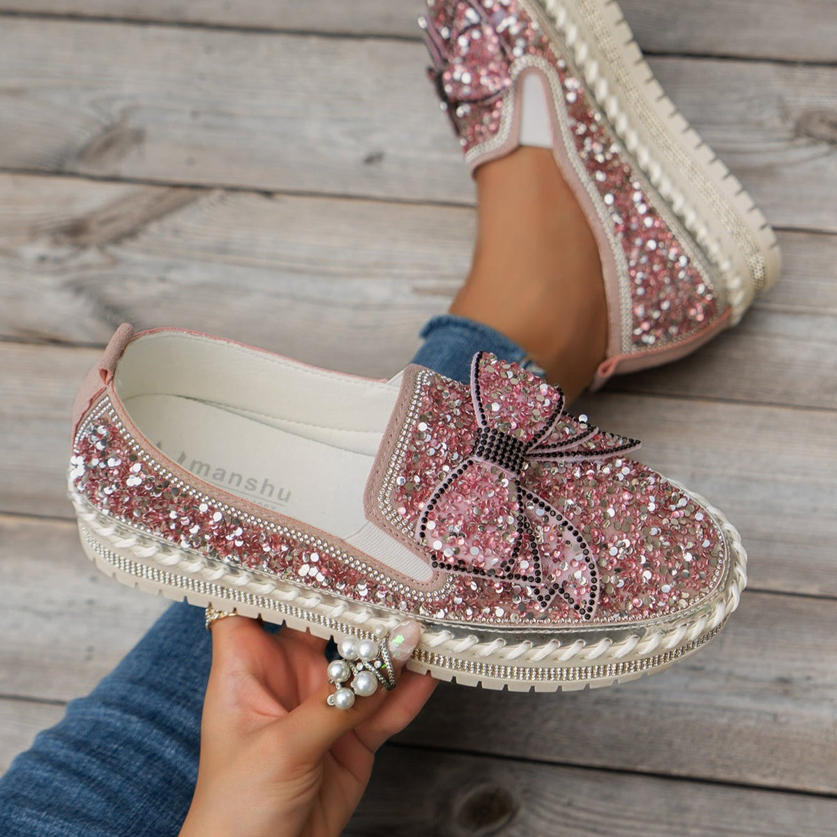 Shiny platform loafers with a bow | Insa™