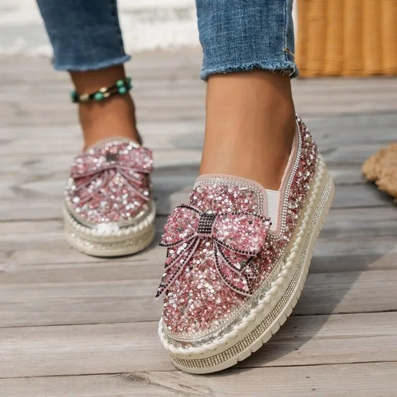Shiny platform loafers with a bow | Insa™