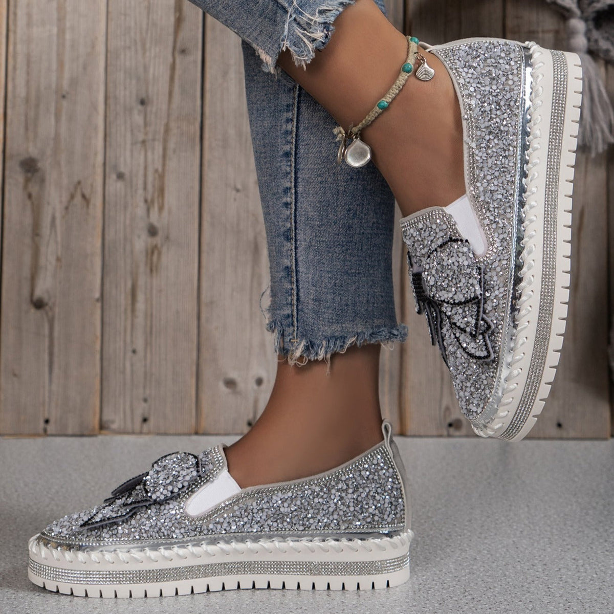 Shiny platform loafers with a bow | Insa™