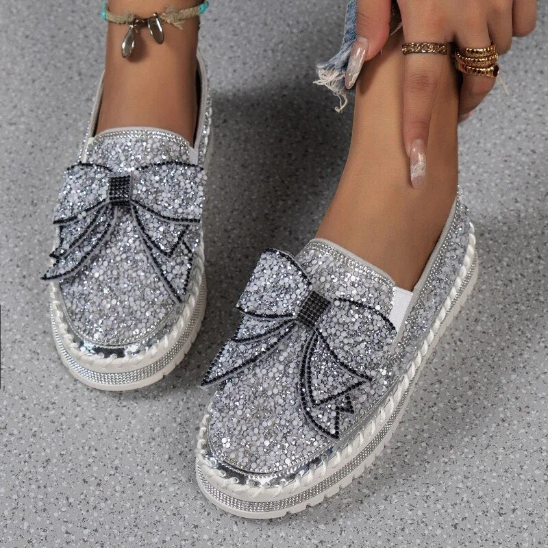 Shiny platform loafers with a bow | Insa™