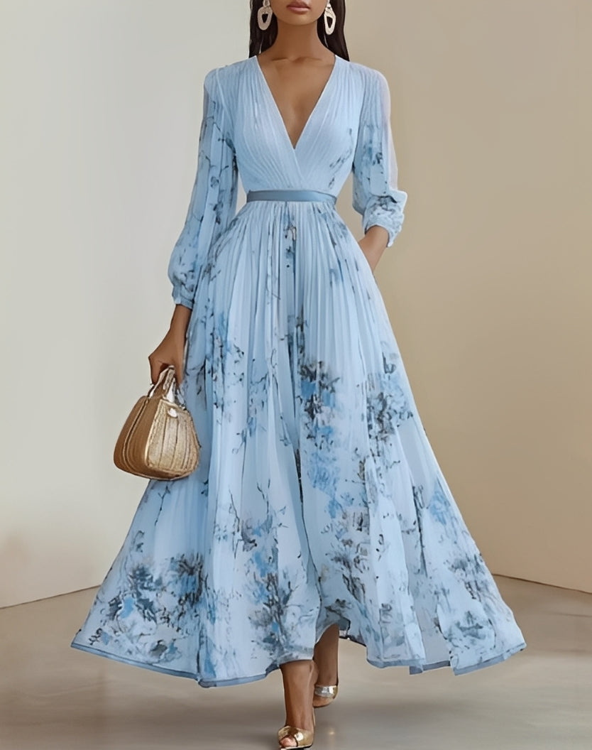 Elena | Women's elegant floral print maxi dress with V-neck