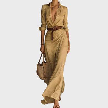 Luna | Elegant Long Dress with V-Neck and Wrap Design