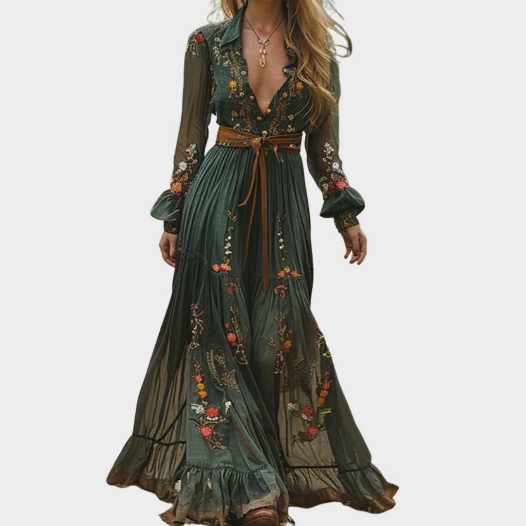 Sohee | Boho Long Floral Embroidered Dress