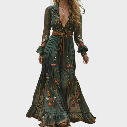 Sohee | Boho Long Floral Embroidered Dress
