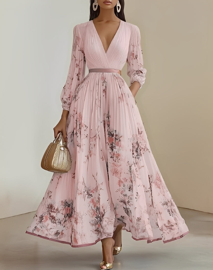 Elena | Women's elegant floral print maxi dress with V-neck