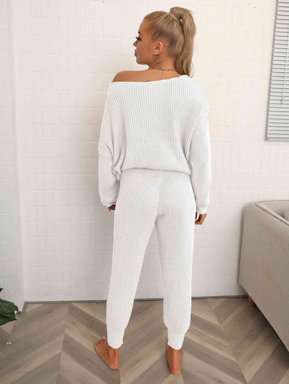 Wide-Sleeve Sweater and Knit Pants Set