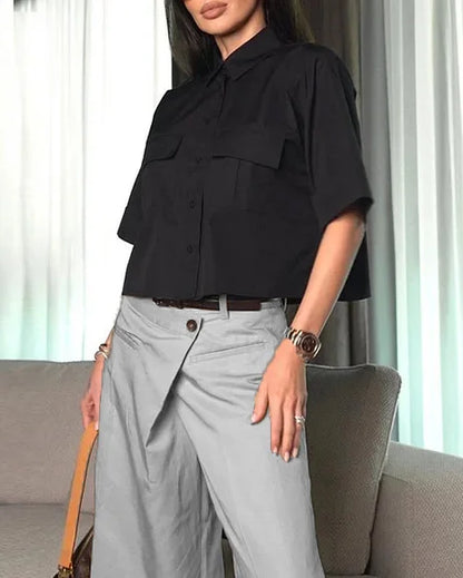 Desiré Set - Short Sleeve Lapel Top and 8-Point Trousers