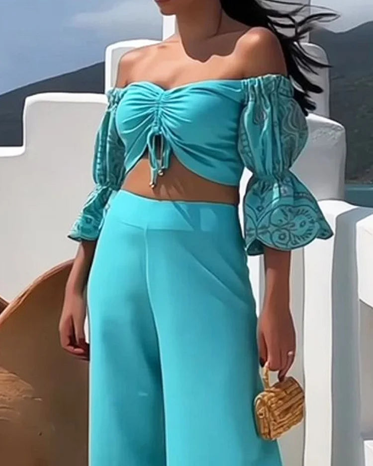 Candela Set - Casual Two-Piece Strapless Print Set