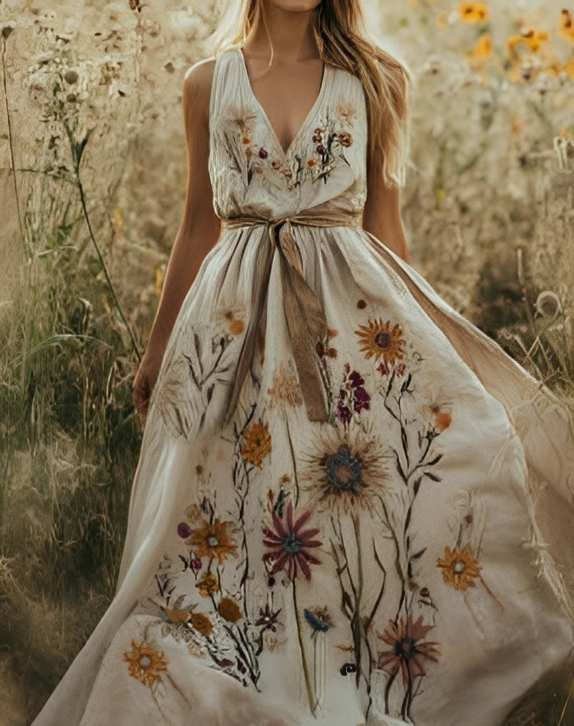 Elena | Women's elegant floral print maxi dress with V-neck
