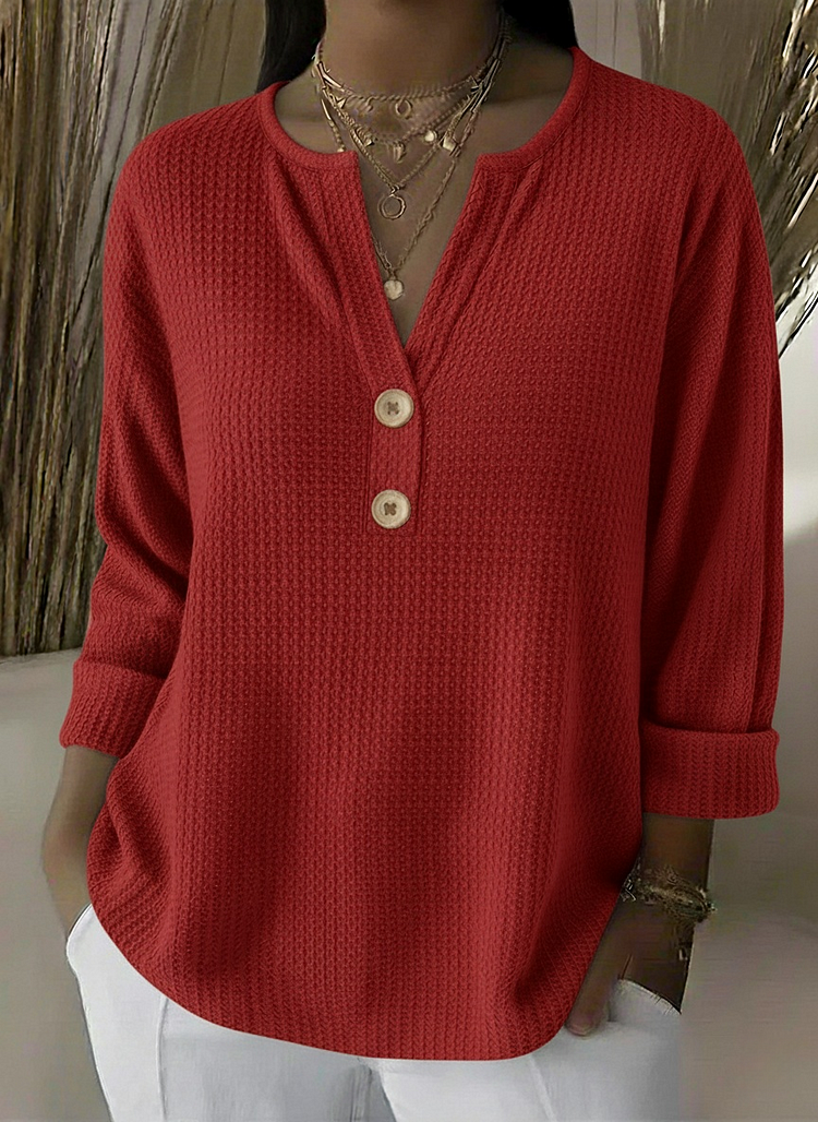 Lucia | Waffle Knit Henley Shirt with Buttons