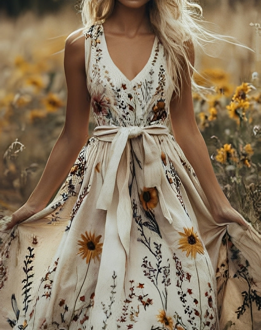Elena | Women's elegant floral print maxi dress with V-neck