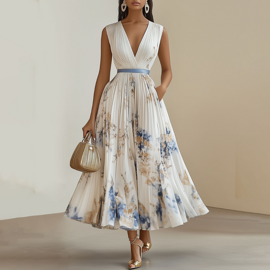 Maiola | Women's pleated V-neck midi dress