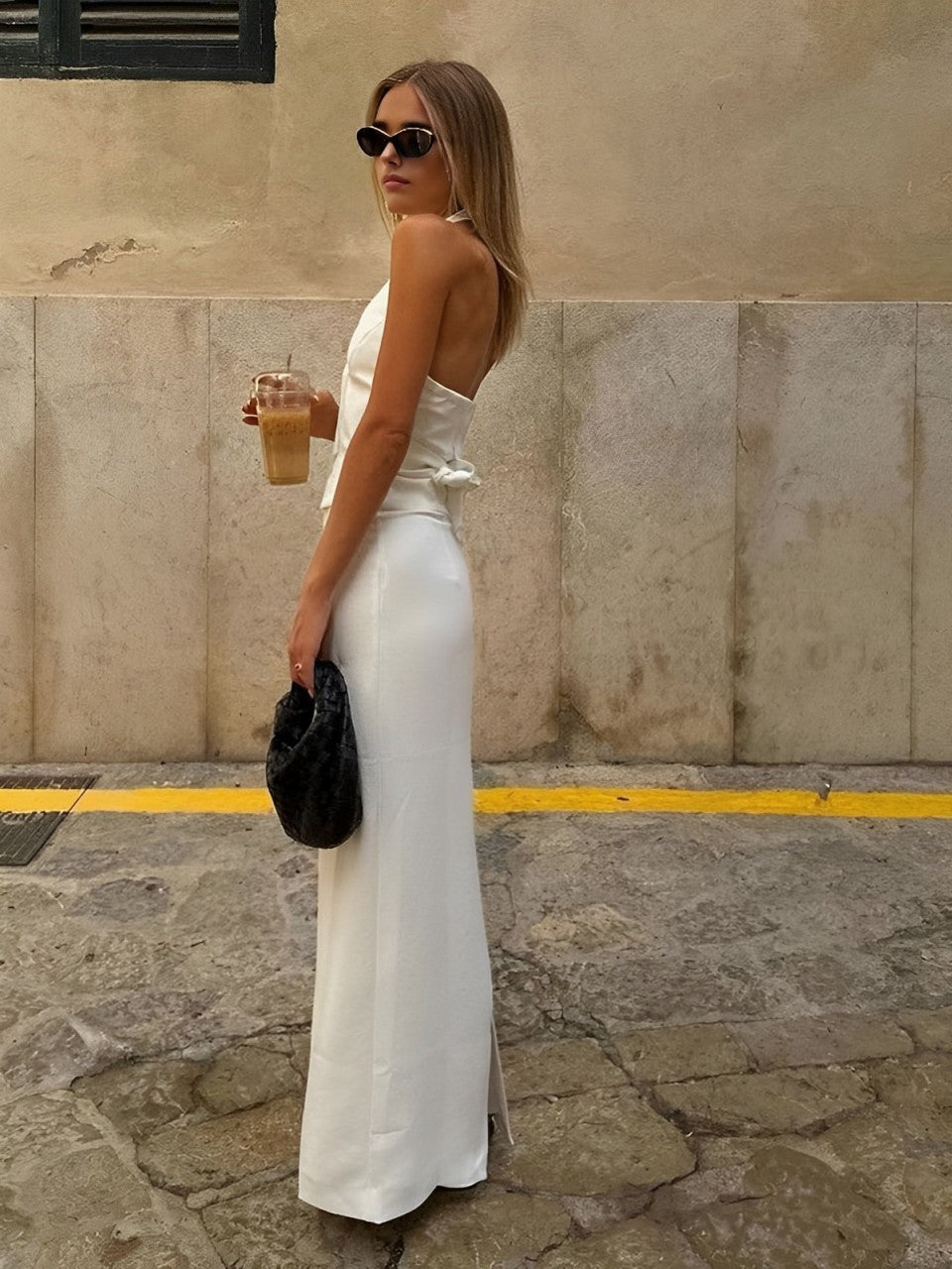 Liana Set - Halter Neck Top with Knot and Maxi Skirt with Slit