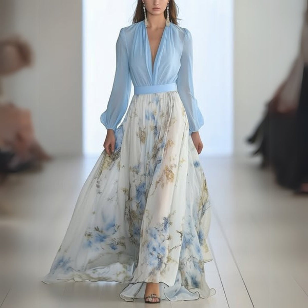 April | Women's floral maxi dress with neckline