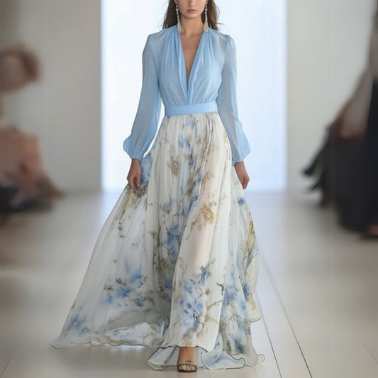 April | Women's floral maxi dress with neckline