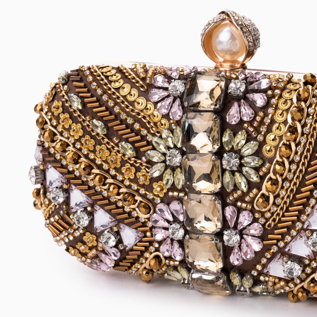 Handmade Pearl Evening Clutch | Rhinestones and Beads