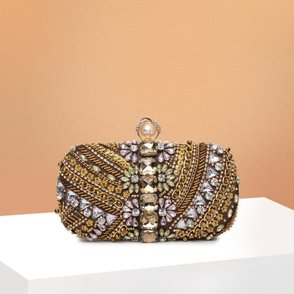 Handmade Pearl Evening Clutch | Rhinestones and Beads