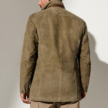 Men's classic suede jacket, comfortable and stylish for daily casual wear.