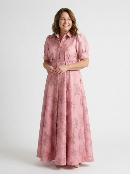 Renata - Short-sleeved maxi dress with belt and floral print