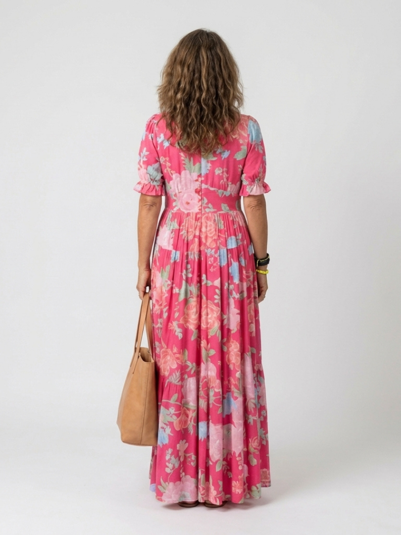 Ivonne | Short-sleeve V-neck floral midi dress