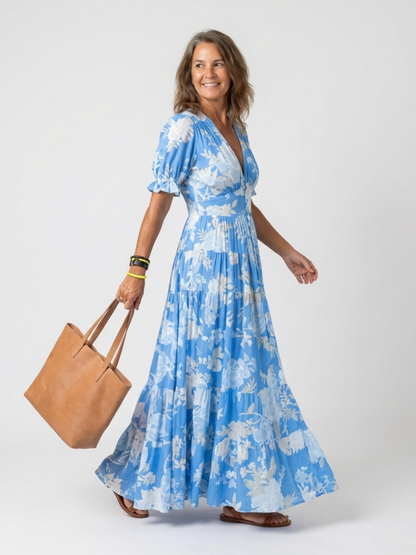 Ivonne | Short-sleeve V-neck floral midi dress