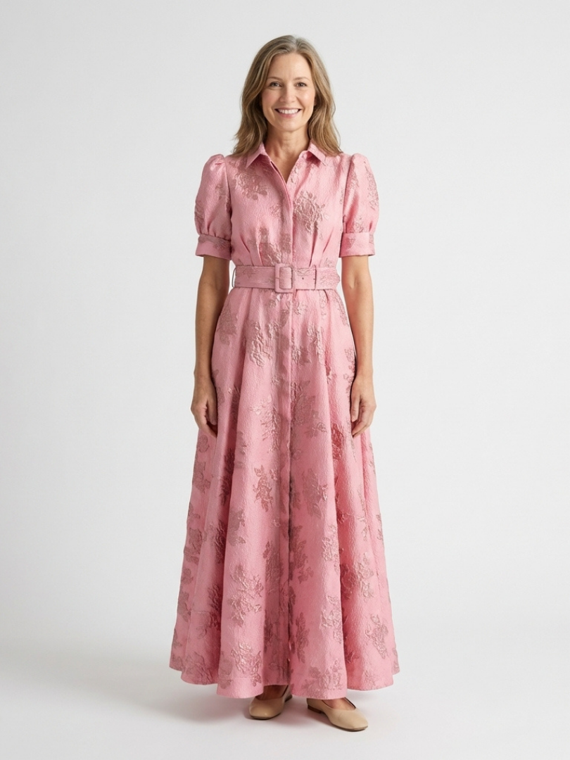 Renata - Short-sleeved maxi dress with belt and floral print