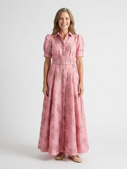 Renata - Short-sleeved maxi dress with belt and floral print