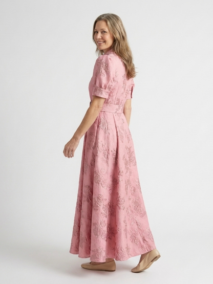 Renata - Short-sleeved maxi dress with belt and floral print