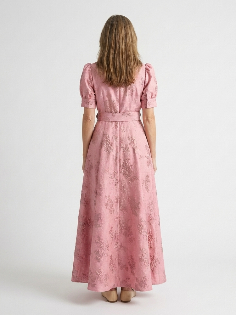 Renata - Short-sleeved maxi dress with belt and floral print