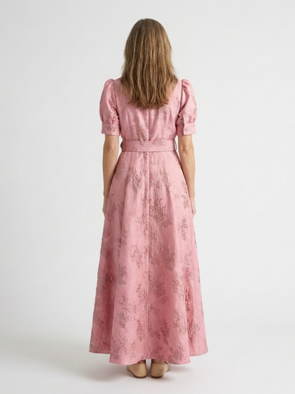Renata - Short-sleeved maxi dress with belt and floral print