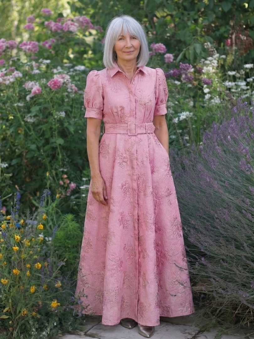 Renata - Short-sleeved maxi dress with belt and floral print