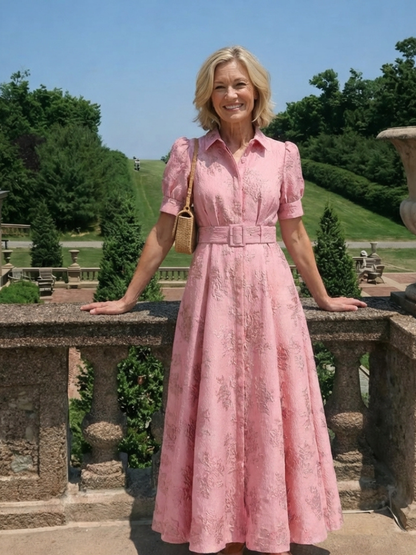 Renata - Short-sleeved maxi dress with belt and floral print