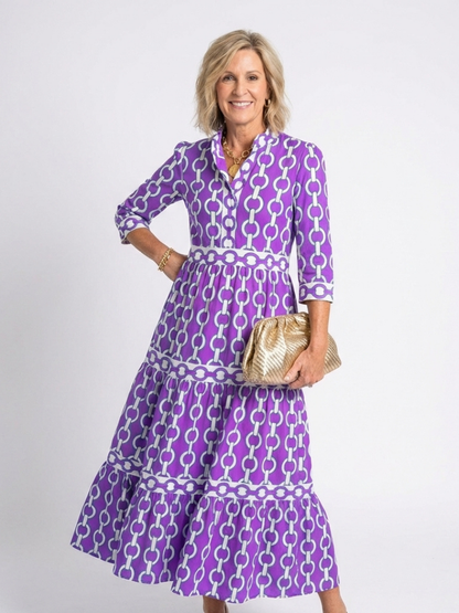 Miranda - Mid-sleeve dress with chain print