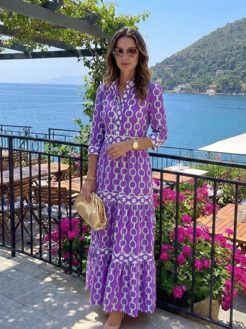 Miranda - Mid-sleeve dress with chain print