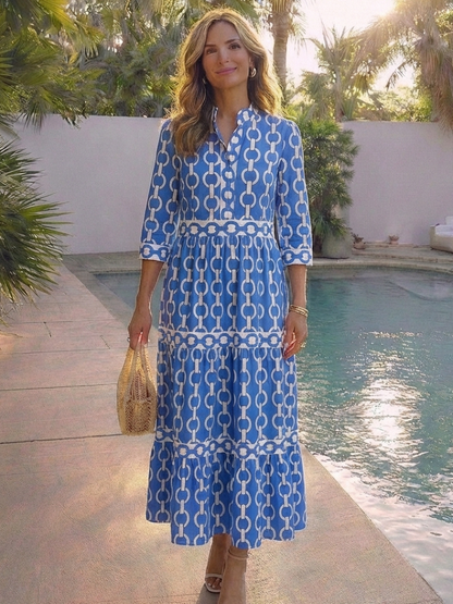 Miranda - Mid-sleeve dress with chain print