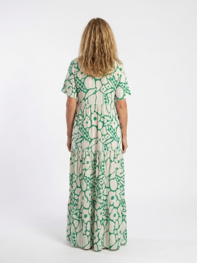 Valentina - Short-sleeved midi dress with V-neck and floral print