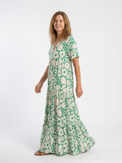 Valentina - Short-sleeved midi dress with V-neck and floral print