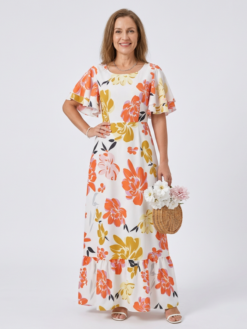 Clarisa - Maxi dress with round neck and short sleeves